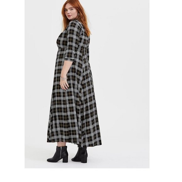 TORRID Black Plaid Challis Button Front Maxi Shirt Dress Size 2 - Picture 4 of 9
